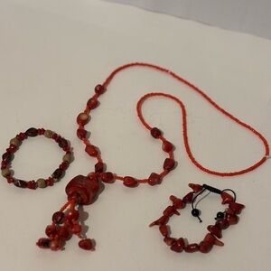 Handmade Chic Red Beaded Necklace Set
